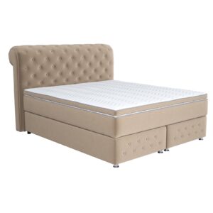 Krevet „Chester“- dizajn ovog kreveta spaja snažan vizuelni dojam sa kvalitetnim materijalima što daje jako lijep krevet kojeg će svakopoželjeti. Dostupan u različitim bojama i dimenzijama lako će se kombinovati sa ostatkom namještaja za spavaće sobe. Nježne puderaste boje ili jače izražajnije boje tkanine ili eko kože će zasigurno odgovarati svim dekorima vaše spavaće sobe. Vrstu madraca, dimenziju, kvalitet i cijenu, birate odvojeno