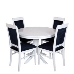 Okrugli trpezarijski sto "KALA" sa centralnom nogom i pločom sa dodatkom 40 cm. Dimenzija stola je prečnika 90 cm ali može se raditi i u drugim dimenzijama, ne manjim od navedene.  Mogućnost izrade u drugim bojama!